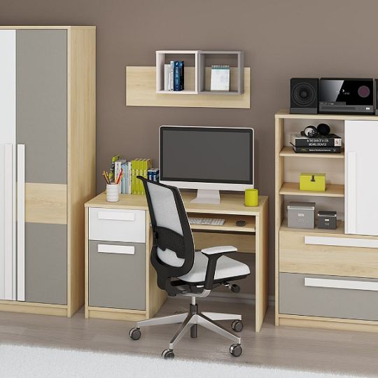 DIVO 0701 komoda, buk fjord/dvířka bílá/buk/šedá