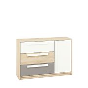 DIVO 0801 komoda, buk fjord/dvířka bílá/buk/šedá
