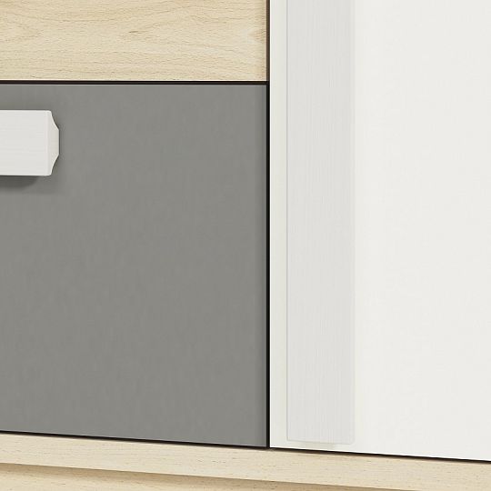 DIVO 0801 komoda, buk fjord/dvířka bílá/buk/šedá