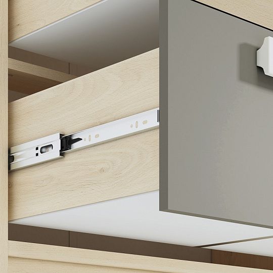 DIVO 0801 komoda, buk fjord/dvířka bílá/buk/šedá