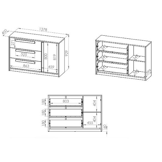 DIVO 0801 komoda, buk fjord/dvířka bílá/buk/šedá