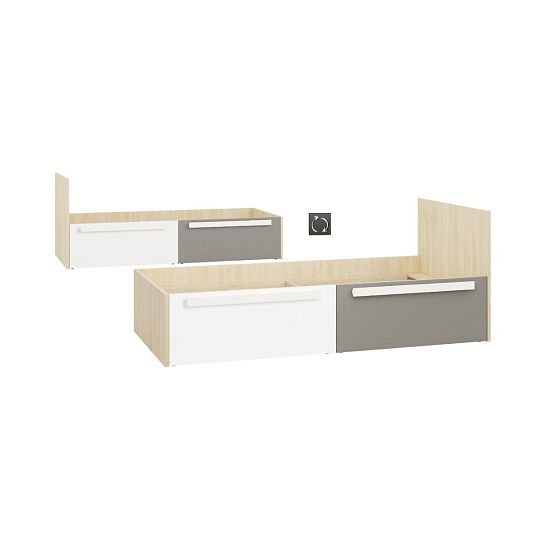 DIVO 1702 postel 90 cm, buk fjord/dvířka bílá/šedá