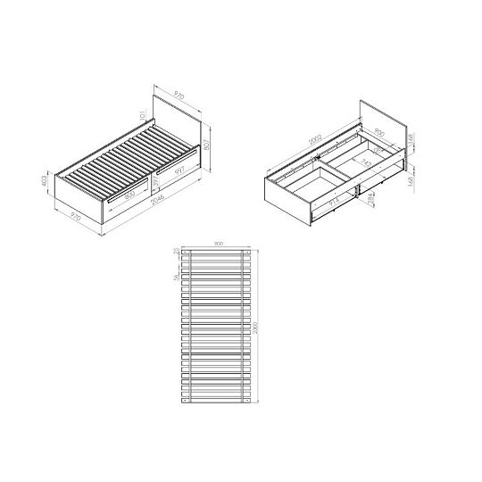 DIVO 1702 postel 90 cm, buk fjord/dvířka bílá/šedá