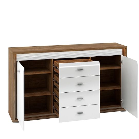 DAFNE 04 komoda, ořech/bílá lesk/lišta bílá