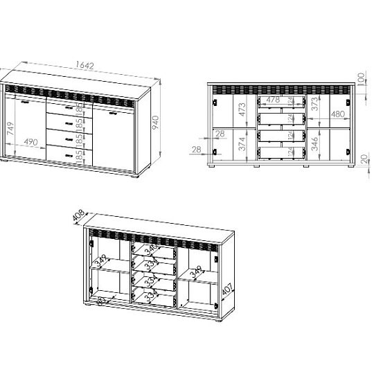 DAFNE 04 komoda, ořech/bílá lesk/lišta bílá