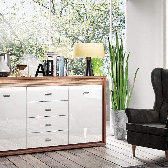 DAFNE 04 komoda, ořech/bílá lesk/lišta bílá