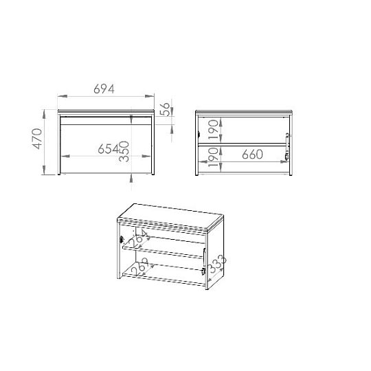 HATTERIA 02 botník široký, borovice bílá/šedá