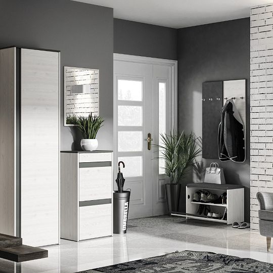 HATTERIA 02 botník široký, borovice bílá/šedá