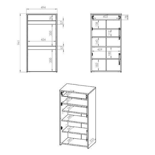 HATTERIA 04 botník, borovice bílá/šedá