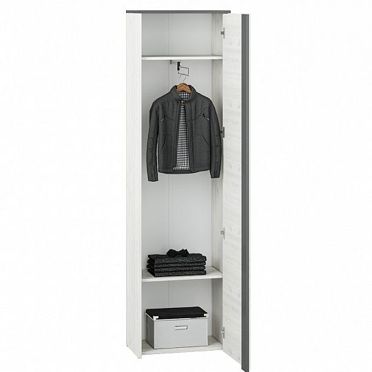 HATTERIA 06 šatní skříň, borovice bílá/šedá