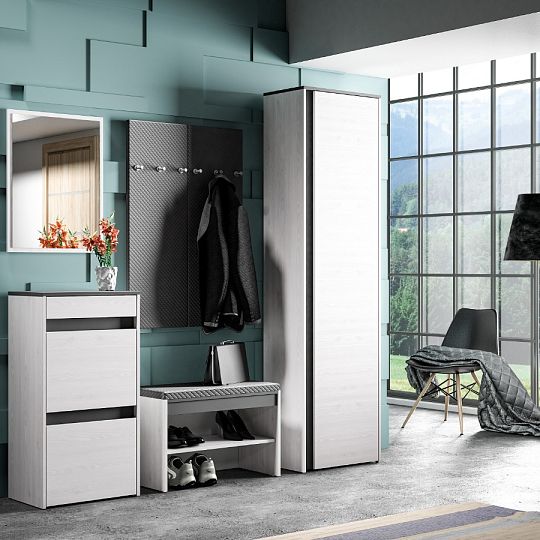 HATTERIA 06 šatní skříň, borovice bílá/šedá