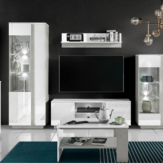 LAMIA 11 police, beton stříbrný/bílá lesk/bílá lesk MDF