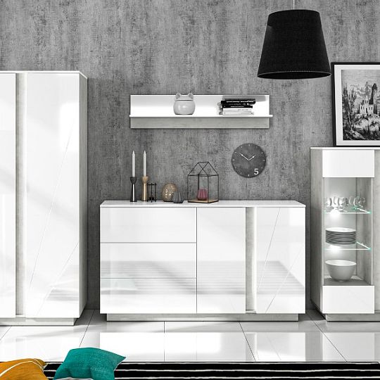 LAMIA 11 police, beton stříbrný/bílá lesk/bílá lesk MDF