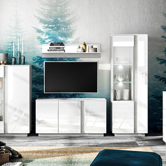 LAMIA 11 police, beton stříbrný/bílá lesk/bílá lesk MDF