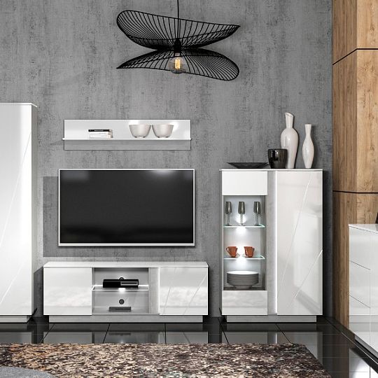 LAMIA 11 police, beton stříbrný/bílá lesk/bílá lesk MDF