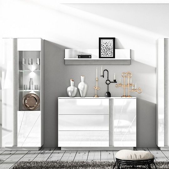 LAMIA 11 police, beton stříbrný/bílá lesk/bílá lesk MDF