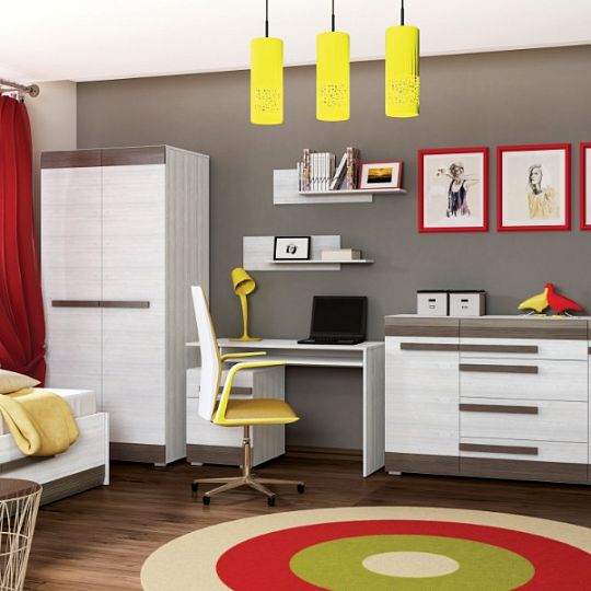 BERNIS 01 šatní skříň, borovice bílá/borovice bílá/šedá