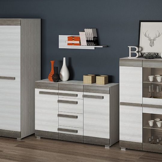 BERNIS 01 šatní skříň, borovice bílá/borovice bílá/šedá