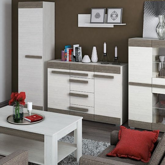 BERNIS 0501 komoda, borovice bílá/borovice bílá/šedá