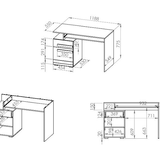 BERNIS 11 počítačový stůl, borovice bílá/borovice bílá/šedá