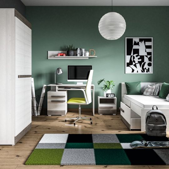 BERNIS 11 počítačový stůl, borovice bílá/borovice bílá/šedá