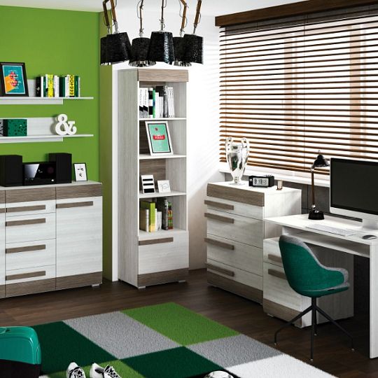 BERNIS 11 počítačový stůl, borovice bílá/borovice bílá/šedá