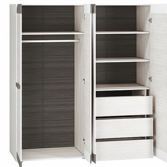 BERNIS 28 šatní skříň, borovice bílá/borovice bílá/šedá