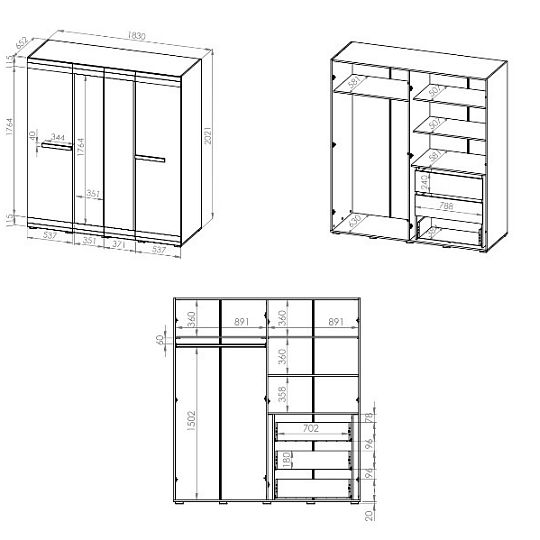 BERNIS 28 šatní skříň, borovice bílá/borovice bílá/šedá