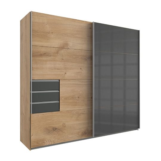 SAIGON šatní skříň 225, dub planket/šedá sklo