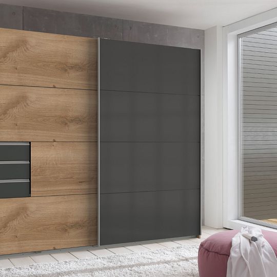 SAIGON šatní skříň 225, dub planket/šedá sklo