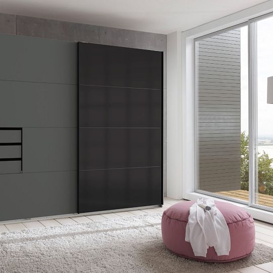 SAIGON šatní skříň 225, grafit/černá sklo