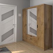 EVERLY 4D-2S šatní skříň se zrcadlem, dub lefkas