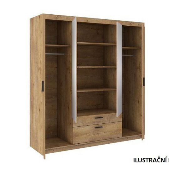 EVERLY 4D-2S šatní skříň se zrcadlem, dub sonoma