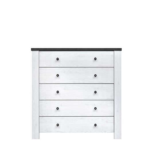 Nicea komoda 5S, jasan bílý/dub mořený tmavý