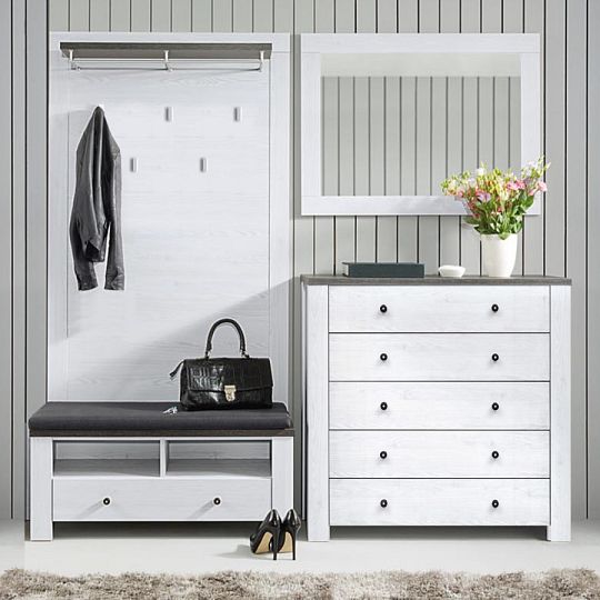 Nicea komoda 5S, jasan bílý/dub mořený tmavý