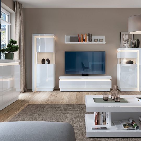 CANTUS 2S televizní stolek, bílá/bílá lesk