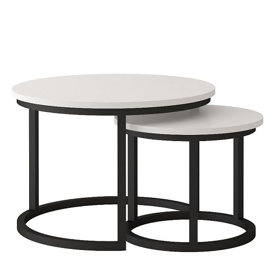 TRENTO konferenční stolek 2 kusy, bílá/černý kov