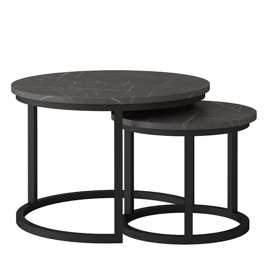 TRENTO konferenční stolek 2 kusy, mramor/černá kov