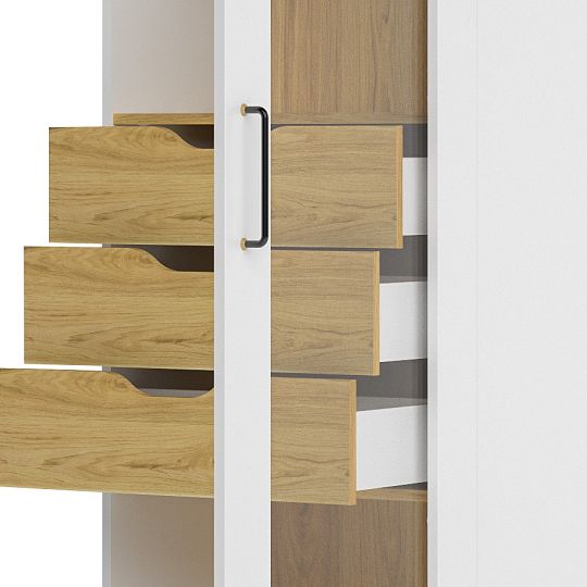 BALI 11 vysoká vitrína, pravá, bílá mat/ořech americký