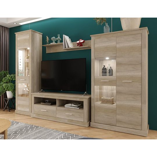 HENRIETA obývací stěna, dub korál + LED