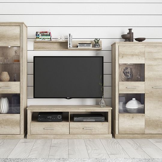 HENRIETA obývací stěna, dub korál + LED