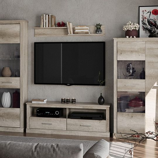 HENRIETA obývací stěna, dub korál + LED