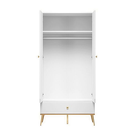 Goldie 01 Šatní skříň 2D1S, bílá mat/bílý lesk