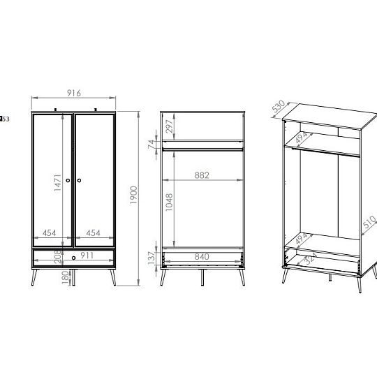 Goldie 01 Šatní skříň 2D1S, bílá mat/bílý lesk