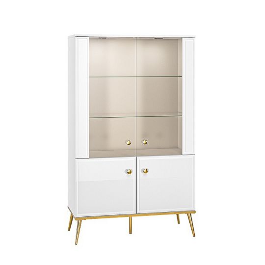 Goldie 03 Vitrína nízká 2W2D, bílá mat/bílý lesk