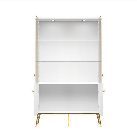 Goldie 03 Vitrína nízká 2W2D, bílá mat/bílý lesk