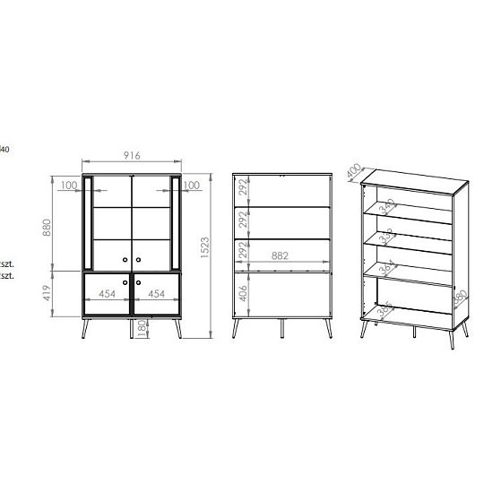 Goldie 03 Vitrína nízká 2W2D, bílá mat/bílý lesk