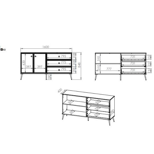 Goldie 04 Komoda 2D3S, bílá mat/bílý lesk