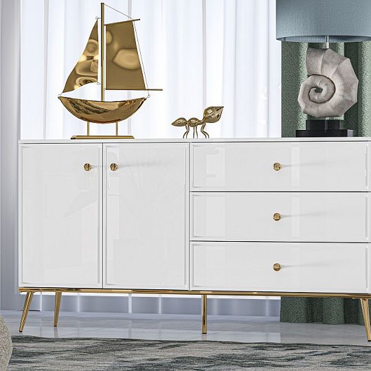 Goldie 04 Komoda 2D3S, bílá mat/bílý lesk