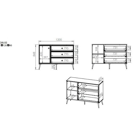 Goldie 05 Komoda 1D3S, bílá mat/bílý lesk